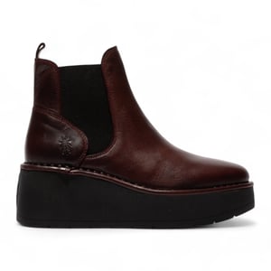Fly London Dames Wijnrode HELY268 Chelsea Leren Enkellaarsjes met Platform Comfort
