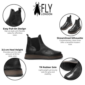 Fly London Dames Zwarte RAWI131 Chelsea Leren Enkellaarsjes met Klassieke Comfort