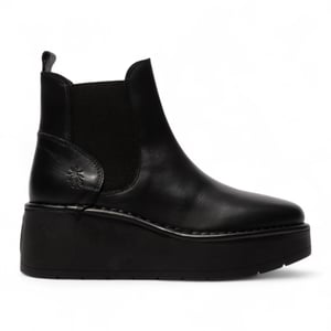 Fly London Dames Zwarte HELY268 Chelsea Leren Enkellaarsjes met Platform Comfort
