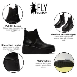Fly London Dames Zwarte HELY268 Chelsea Leren Enkellaarsjes met Platform Comfort