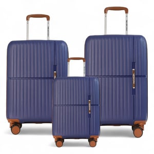 Harde schaal marineblauwe sterke koffer met 8 wielen, handbagage, vakantiekoffer