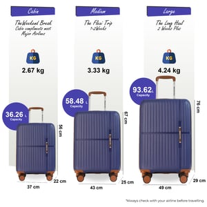 Harde schaal marineblauwe sterke koffer met 8 wielen, handbagage, vakantiekoffer