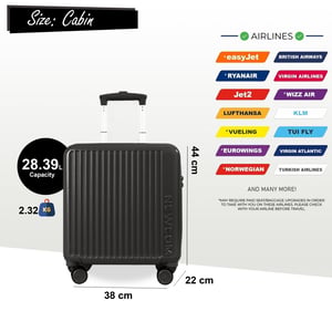 Harde koffer 44 x 22 x 38 cm Zwarte TSA-veilige bagagekoffer Geschikt voor Easyjet, Ryanair