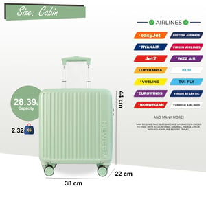 Harde koffer voor handbagage 44 x 22 x 38 cm Groen TSA Veilige bagagekoffer Geschikt voor Easyjet, Ryanair