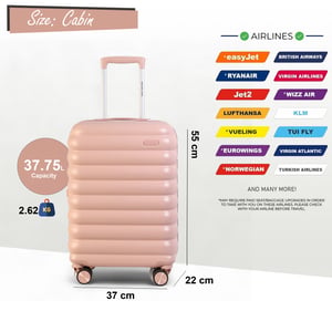 Harde koffer 37 x 22 x 55 cm Roze TSA-veilige bagagekoffer Geschikt voor Easyjet, Ryanair
