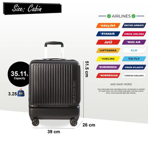 Duurzame EasyJet Ryanair 39 x 26 x 51,5 cm zwarte open cabine reiskoffer