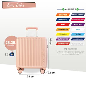 Harde koffer 44 x 22 x 38 cm Roze TSA-veilige bagagekoffer Geschikt voor Easyjet, Ryanair