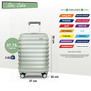 Harde koffer voor handbagage 37 x 22 x 55 cm Groen TSA Veilige bagagekoffer Geschikt voor Easyjet, Ryanair