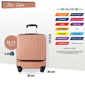 Duurzame EasyJet Ryanair 39 x 26 x 51,5 cm roze voorkoffer met open cabine