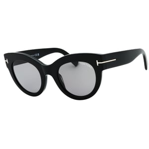 Tom Ford Lucilla Smoke Mirror Lens Glanzende Zwarte Zonnebril Met Dikke Montuur