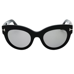 Tom Ford Lucilla Smoke Mirror Lens Glanzende Zwarte Zonnebril Met Dikke Montuur