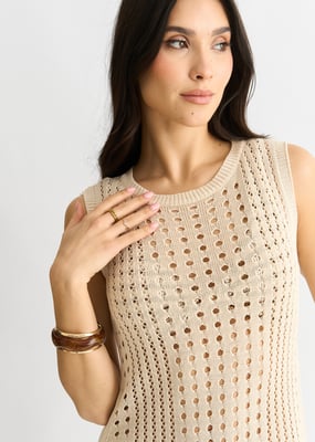 Beige gehaakte gebreide bodycon midi-jurk