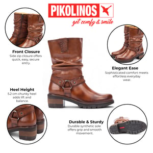 Pikolinos Dames Mid-Calf Cuero Bruine Leren Hoge Enkellaarsjes - San Sebastia