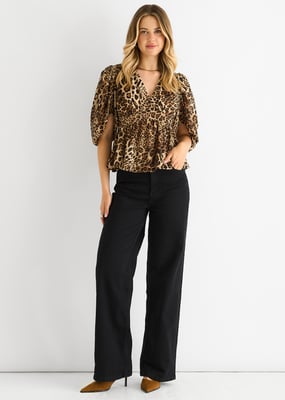 Bruine V-hals Peplum Blouse met dierenprint
