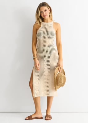Beige gehaakte bodycon jurk met split