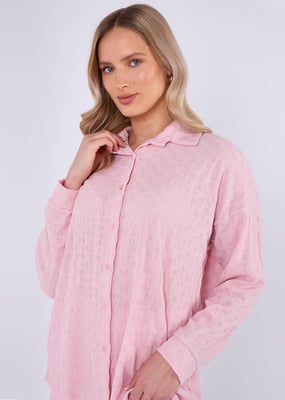 Roze gestructureerd oversized shirt met lange mouwen