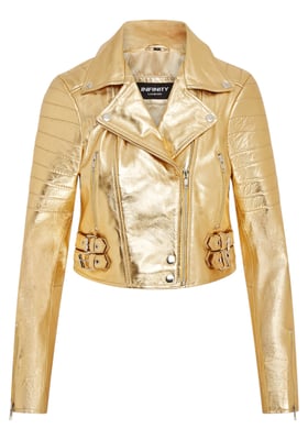Dames Gouden Cropped Brando Leren Bikerjack - Durban