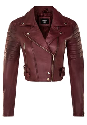 Dames Burgundy Cropped Brando leren bikerjack - Durban