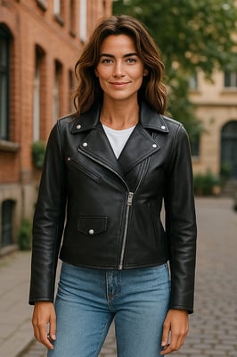 Dames zwarte klassieke Brando biker leren jas - Soweto