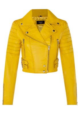 Dames geel cropped Brando leren bikerjack - Durban