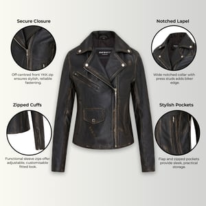 Vintage zwarte klassieke Brando biker leren jas voor dames - Broome