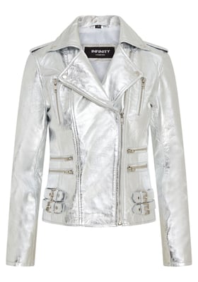 Dames leren zilveren Brando bikerjack - Loddon