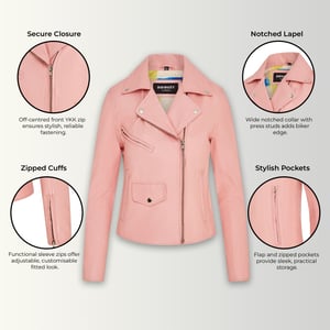 Babyroze klassieke Brando biker leren jas voor dames - Broome
