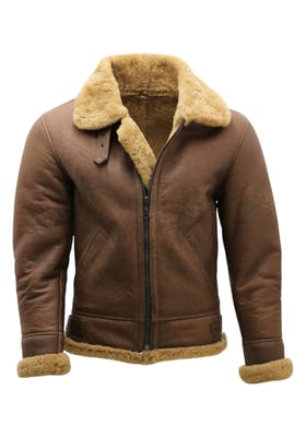 Heren Ginger Brown B3 WW2 Schapenvacht Leren Vliegeniersjack - Seshego