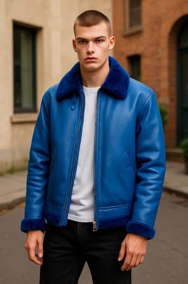 Herenblauw B3 Bomber RAF Aviator Schapenvachtjack - Sibasa