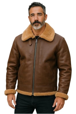 Heren Ginger Brown B3 WW2 Schapenvacht Leren Vliegeniersjack - Paars