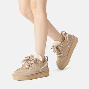 EVER AU Dames sneakerlaarzen met veters en plateauzool – Marbled