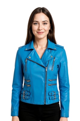 Dames leren blauwe Brando bikerjack - Constantia