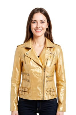 Dames leren gouden Brando bikerjack - Constantia