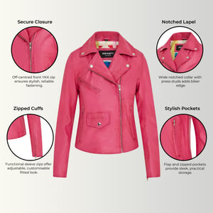 Dames fuchsia roze klassieke Brando biker leren jas - Broome