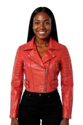 Dames rode cropped Brando leren bikerjack - Bellville