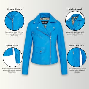 Dames Blauw Classic Brando Biker Leren Jack - Broome