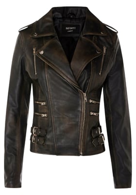 Dames leren vintage zwarte Brando bikerjack - Constantia