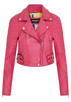Dames fuchsia roze cropped Brando leren bikerjack - Damascus