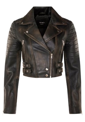 Vintage zwarte cropped Brando leren bikerjack voor dames - Durban