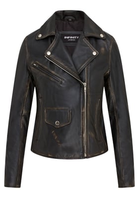 Vintage zwarte klassieke Brando biker leren damesjack - Soweto