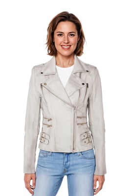 Dames leren witte Brando bikerjack - Constantia
