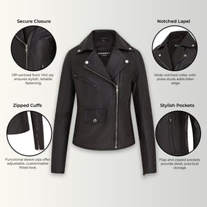 Dames zwarte klassieke Brando biker leren jas - Broome