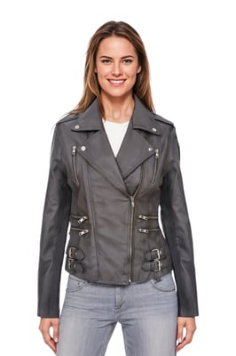 Dames leren grijze Brando bikerjack - Constantia
