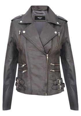 Dames leren grijze Brando bikerjack - Constantia
