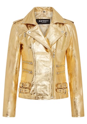 Dames leren gouden Brando bikerjack - Loddon