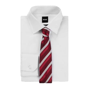 Boss Gestreepte zijden jacquard stropdas (Rood)
