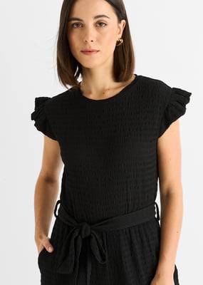 Jumpsuit met elastische textuur en kraag met elastiek
