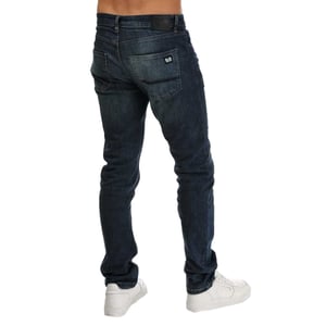 Weekend Offender Heren leren patch taps toelopende jeans (Blauw)