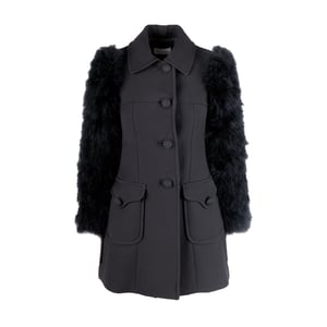 Rode Valentino Wol Coat met Dierenveren Mouwen - '10s