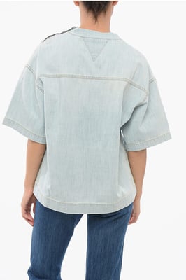 Licht gewassen denim blouse met borstzak in lichtblauw